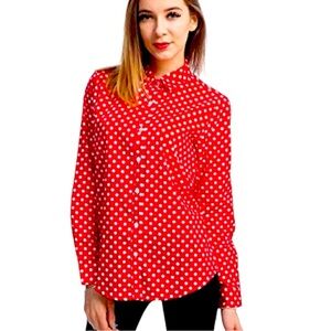 Crown & Ivy Red With White Design Cotton Blouse